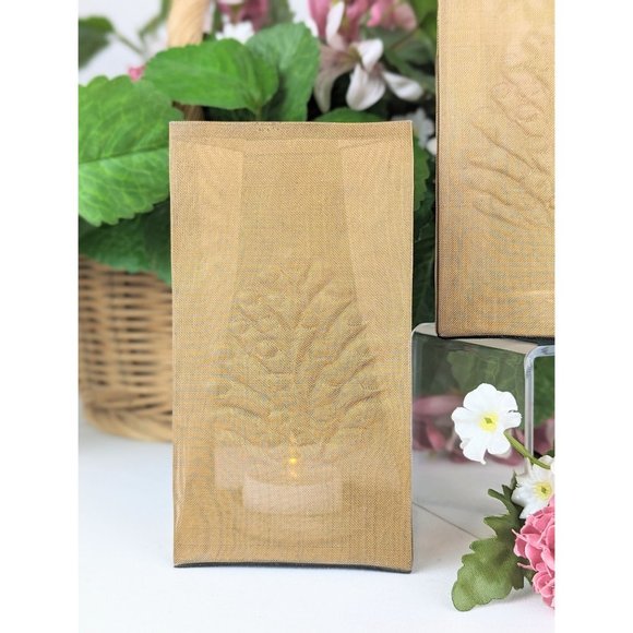 Gold Wire Mesh Tea Light Candle Holder Vintage Dept 56 Fine Mesh Paper Bag Style - Picture 2 of 9